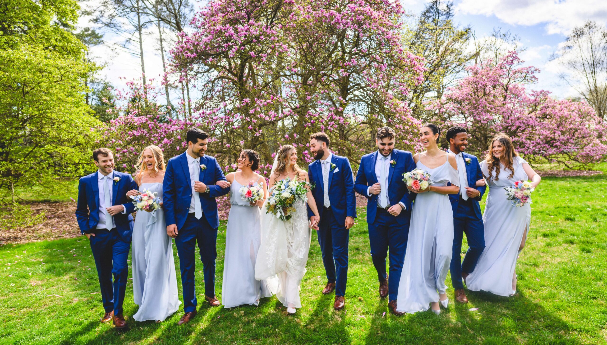 blue bridesmaid dresses and blue suits Navy Blue Chiffon Mismatched A-line Long Bridesmaid Dresses, CB0072 main image 0